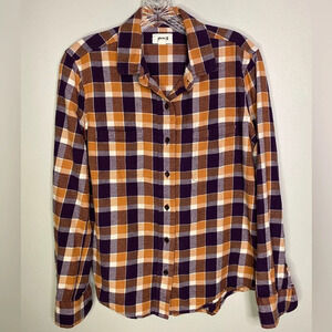 Pact women’s long sleeve currant plaid flannel fireside shirt front pocket small